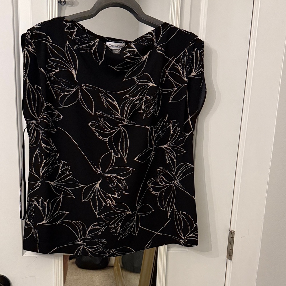 Calvin Klein Black and White Floral Blouse